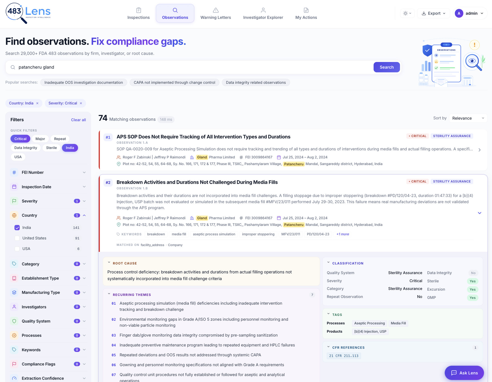 483Lens.ai | FDA Form 483 Database & Compliance Intelligence